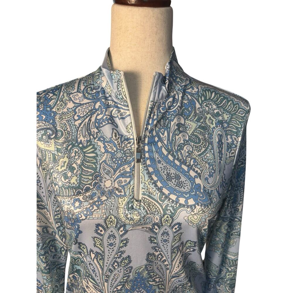 CEGOLFS Women's UPF 50+ Blue Paisley 1/4 zip L/S pullover top Size Small - Picture 2 of 7